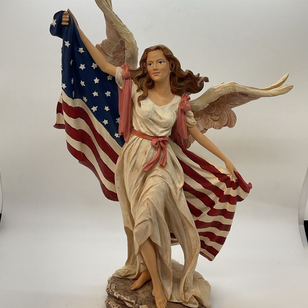 Vintage Home Interiors Protecting Old Glory Angel Statue with American Flag